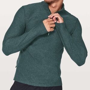 LuluLemon Men's surge heathered Green teal Quarter-Zip 1/2 zip Sweater size XL
